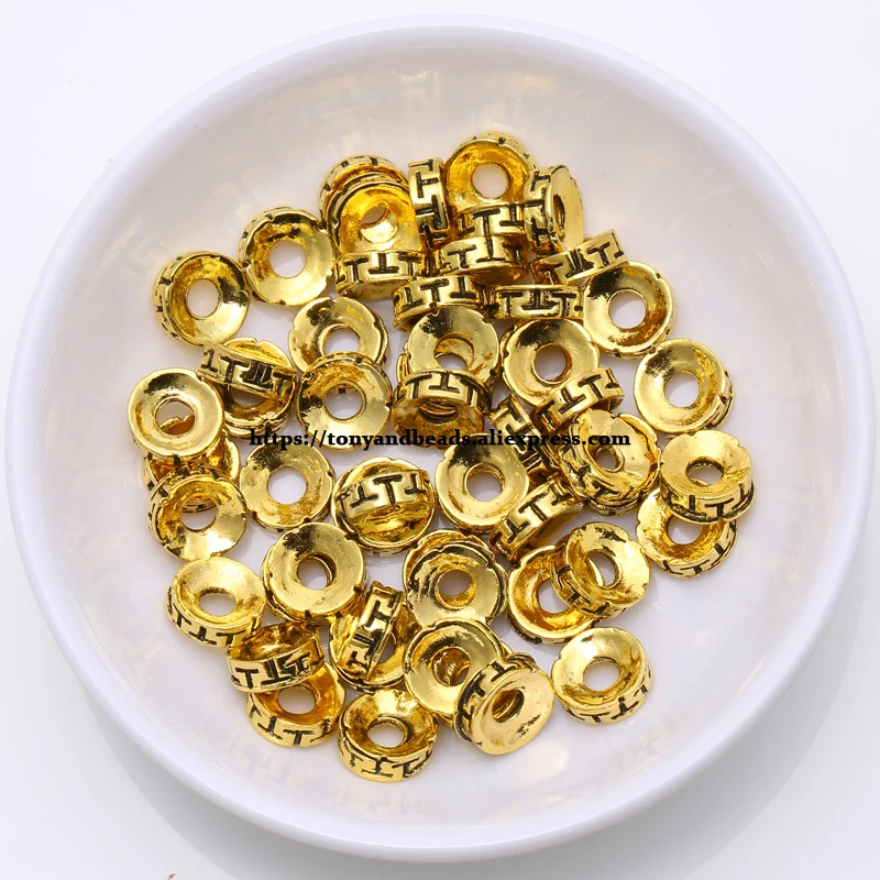 (50 Stück / Los!) Europäischer Spacer-Charm-Verbinder, Crimp-Endperlen aus Legierung in Antikgoldfarbe, geeignet für die Armbandherstellung. – Detail 23