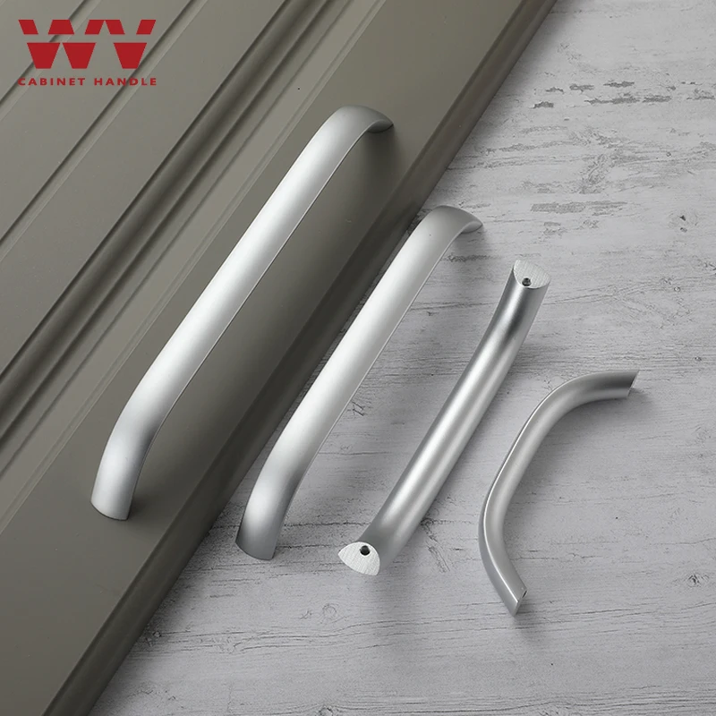 WV Long Silver Drawers Cabinet Handles Drawer Pulls 96-320MM Wardrobe Closet Kitchen Cabinet Storage Knobs Furniture Handles