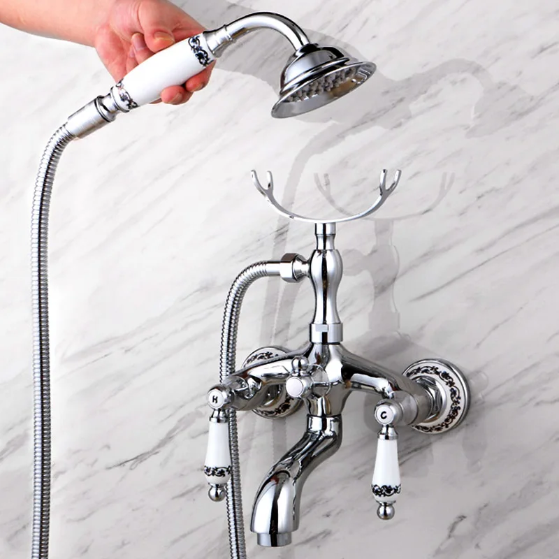 . Polished Chrome Finish New Wall Mounted Waterfall Bathroom Bathtub Handheld Shower Tap Mixer Faucet  YT-5358