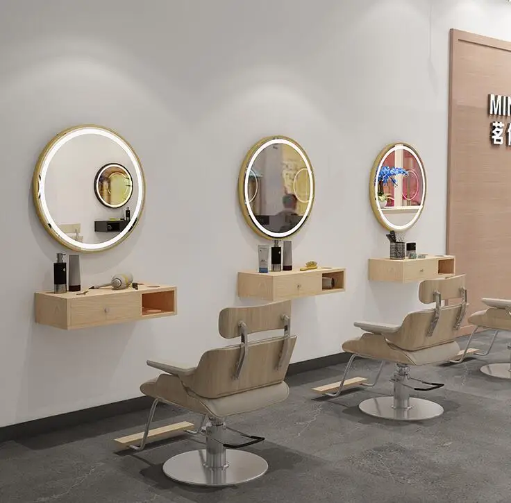 Aluminum frame barber shop mirror beauty salon shop mirror integrated round single mirror hair salon mirror wall mirror