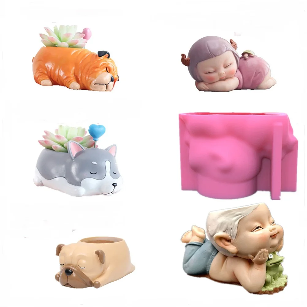 

Recumbent Child Puppy Fox Silicone Mold Scented Stone Ornaments Homemade Ashtray Flower Pot Handicraft Gift Homemade Flower Pot