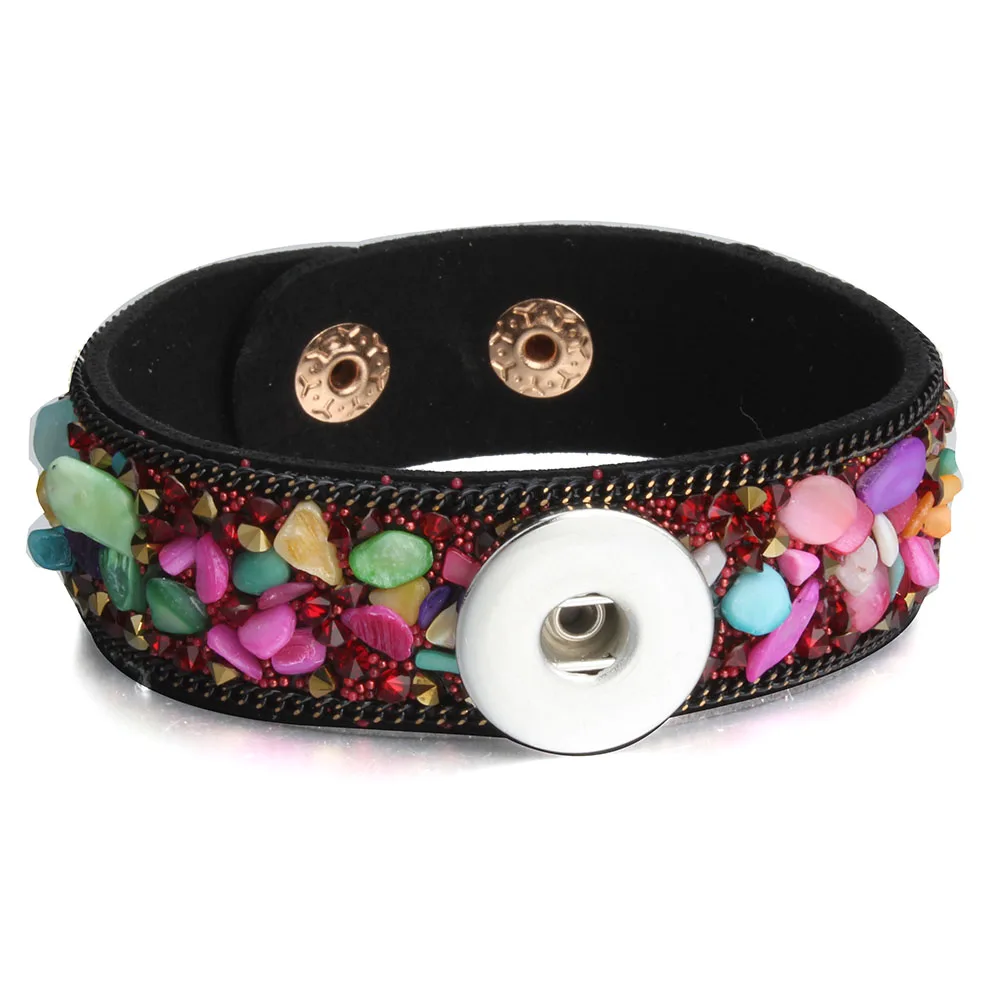 New Snap Jewelry 10 Color Natural Stone Leather Snap Bracelet Fit 18MM Snap Button Bracelets & Bangles For Women Femme Jewelry