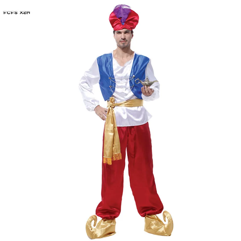 Men Aladdin's Lamp Cosplay Adult Halloween Arabian Prince Costumes Carnival Purim Parade Masquerade Nightclub Bar Party Dress