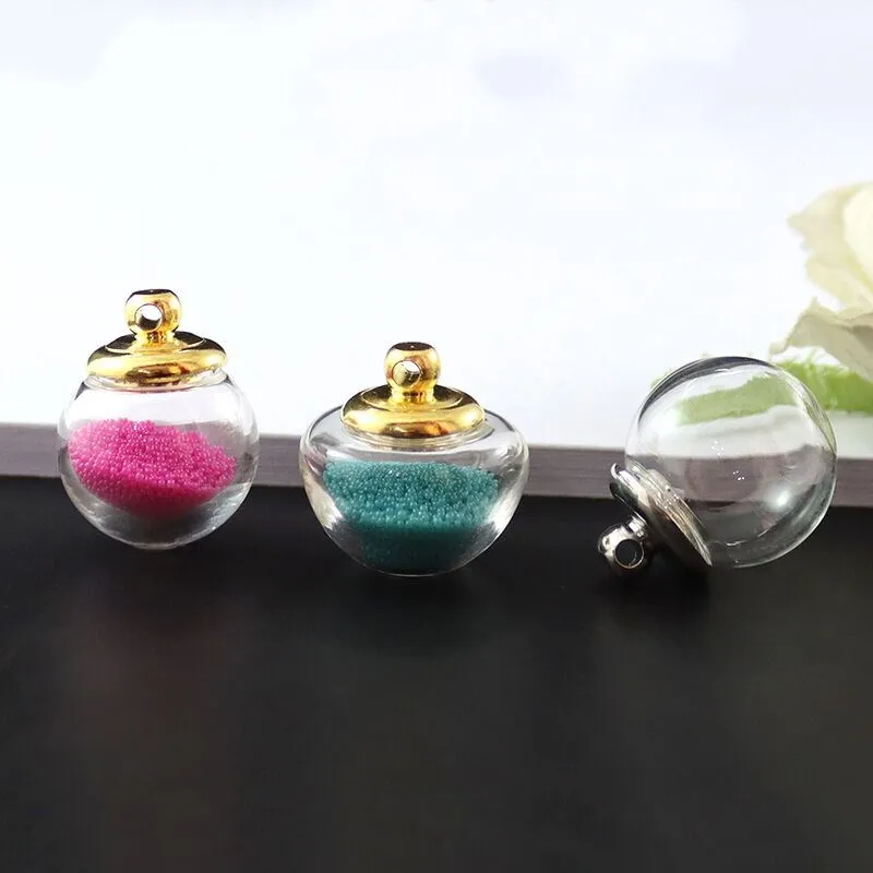 Mix Preglued Screw Cap Glass Globe Pendant Necklaces With Rubber Seal Tiny Glass Globes glass vial pendant Diy Finding