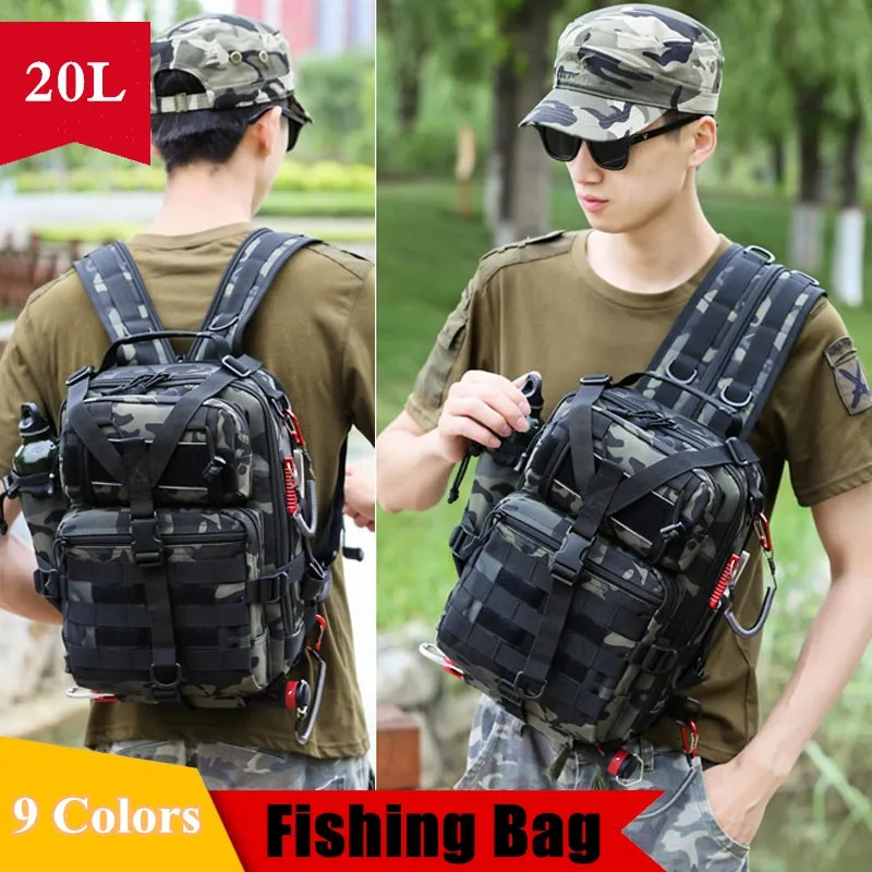 Multifunction Outdoor Fishing Bag Waterproof Camo Backpack Men Women Riding Hiking Travel Chest Messenger Bags