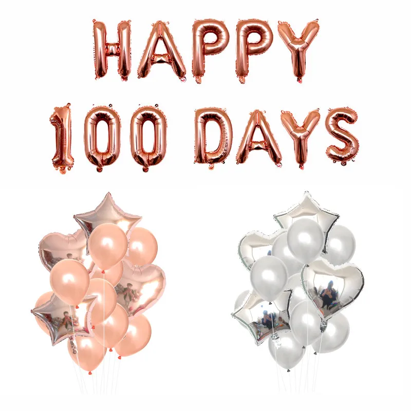 Happy 100 Days Suit Foil Balloons and Heart Star Shaped Helium Balloons for Party Decorations Baby Shower Birthday Supplies