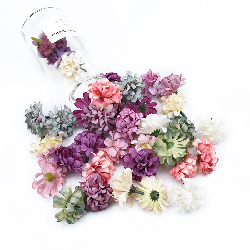 100pcs Artificial Flowers MINI Lilac Home Decoration Accessories Wedding Headwear Diy Scrapbooking Gift Candy Box Silk Hydrangea