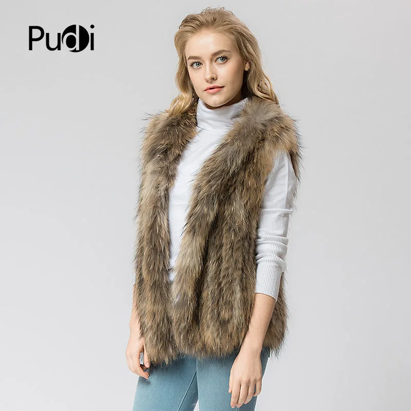 

VR053 Knitted Real Raccoon Fur Vest/ Jacket /overcoat Women's Fashion Winter Warm Genuine Fur Vests Ourwear Women's Vest