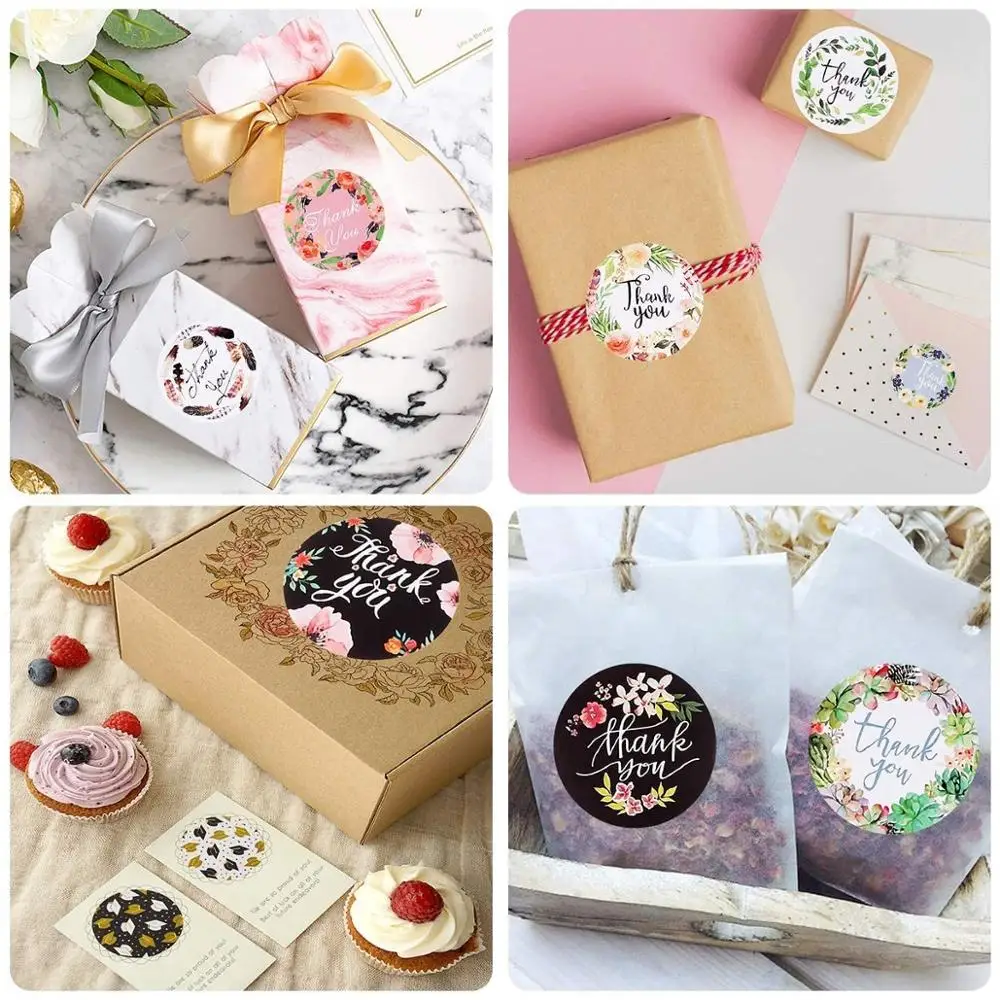 Patty 500pcs/roll Flower Thank You Stickers Set 1in 2 Inch Circle Floral Masking Tape Diary Gift Decoration Envelope Cookie F051