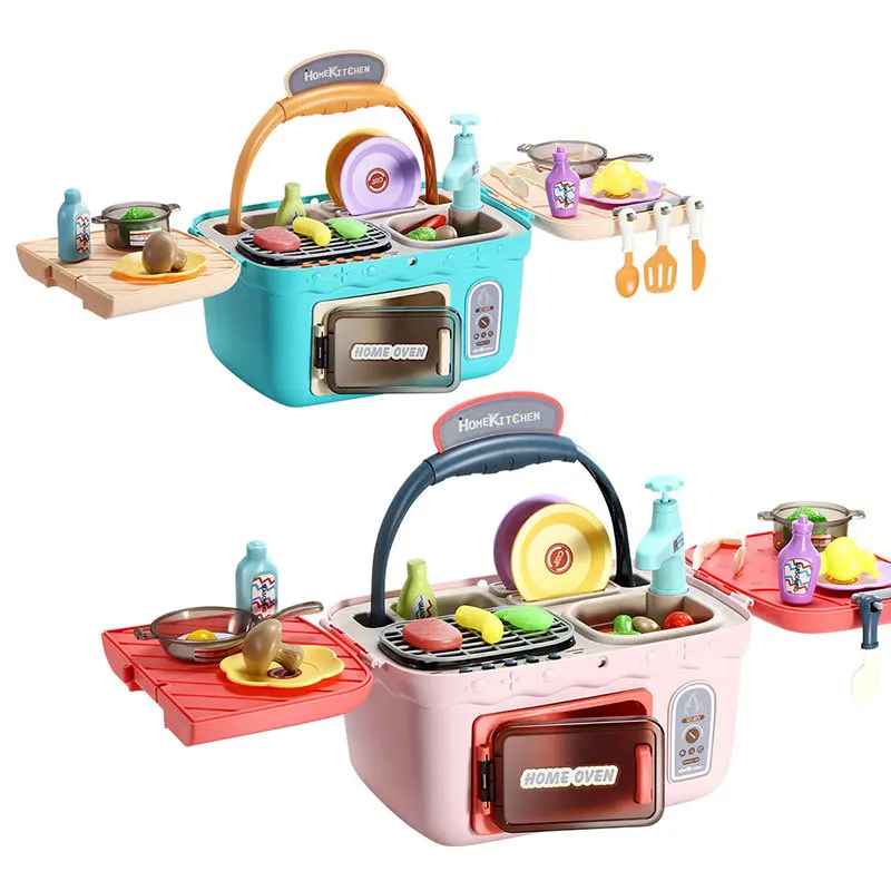 Simulation Tableware Toy Children’s Pretend Cook Play Toy Picnic Kitchenette Sound Effect Lighting Simulation Cooking Girls Gift