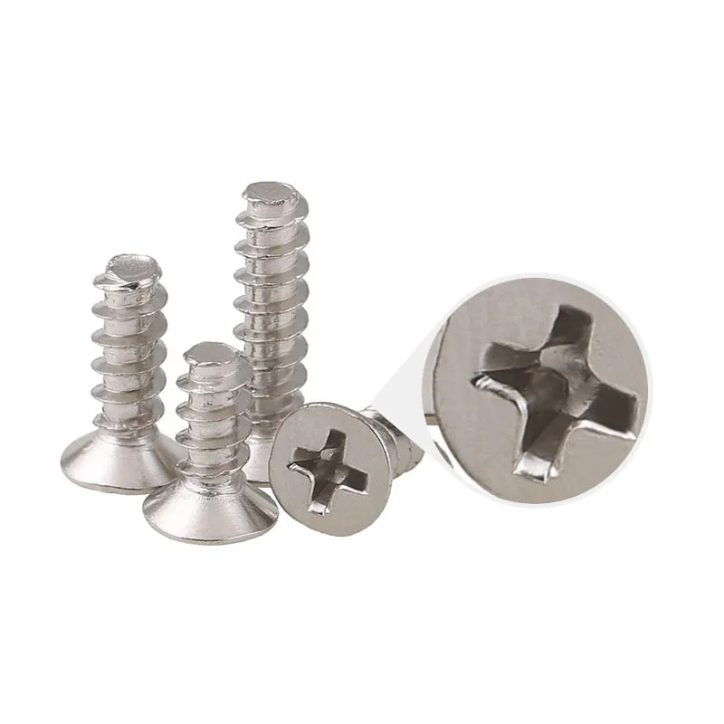 Phillips Flat Tail Self Tapping Screws Nickel Plated Countersunk Head Flat End Bolts For Glasses M1.4 M1.7 M2 M2.3 M2.6-M4