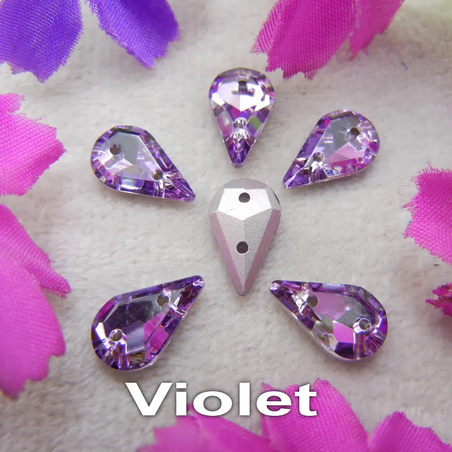 Glaskristall, zwei Löcher, 8*13mm, 50 Stück/Beutel, schöne Farbmischung, schlanke Tropfenform, aufnähbare Strassperlen für Kleidung, Schuhe, DIY. – Detail 13