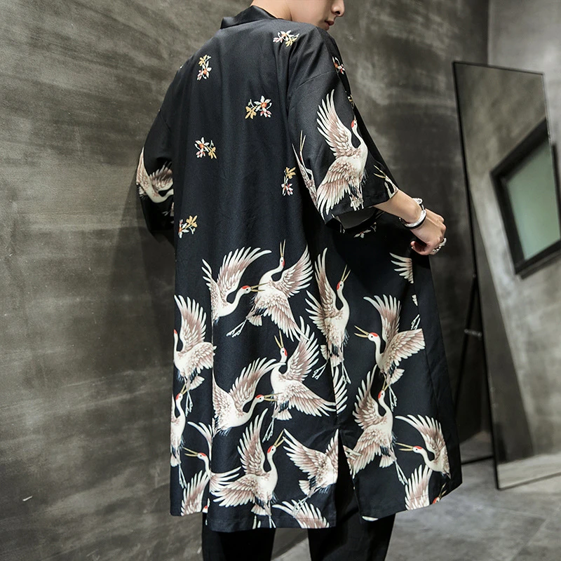 Chất Lượng Cao Yukata Haori Nam Nhật Bản Dài Áo Khoác Cardigan Kimono Samurai Trang Phục Quần Áo Váy Ngủ Áo Khoác Áo Choàng Kimono Yukata Haori