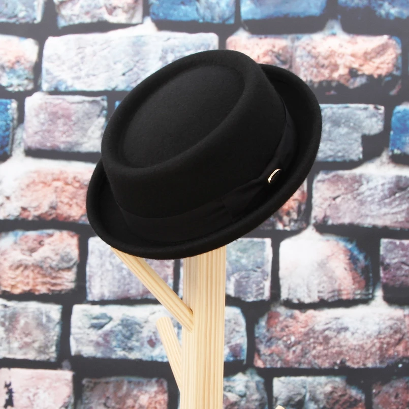 GEMVIE Delle Donne Degli Uomini 100% Lana Feltro Crushable Porkpie Fedora Cappello Dell\'annata Curvo Bordo Pork Pie Cappello di Lana Autunno Inverno