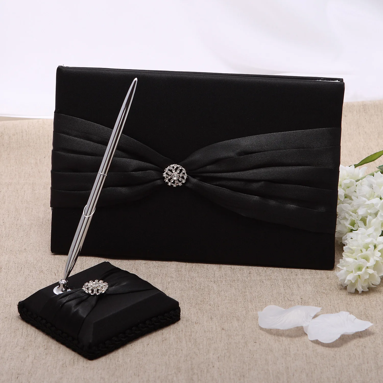 Black Lasting Radiance Wedding Guestbook and Pen Set