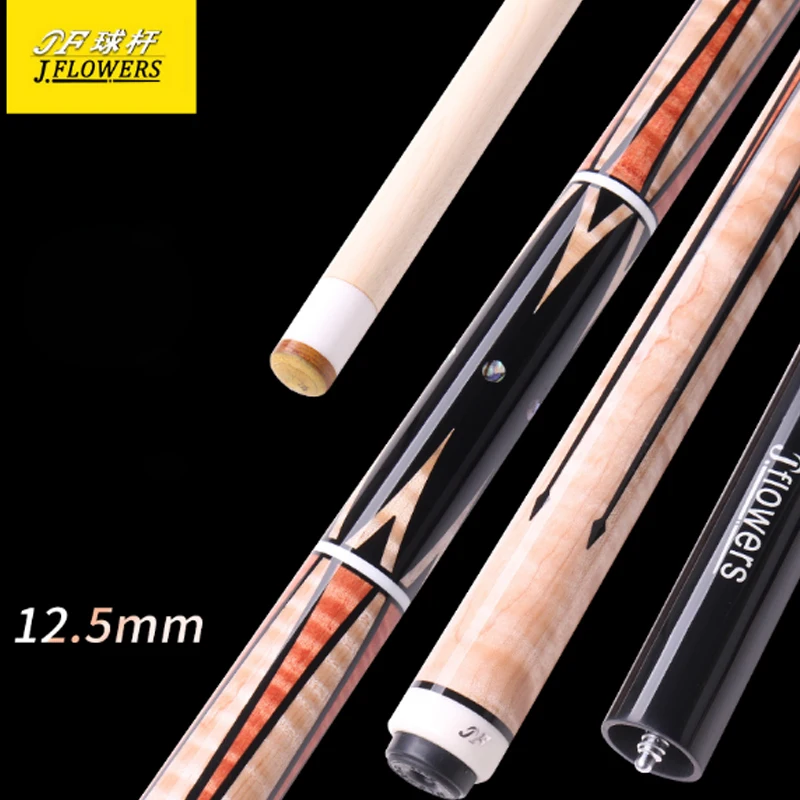 2021 New JFLOWERS Billiard Pool Stick 12.5mm Tip Ebony Inlaid with Shells Design with Black Hard Case Set and Little Extension