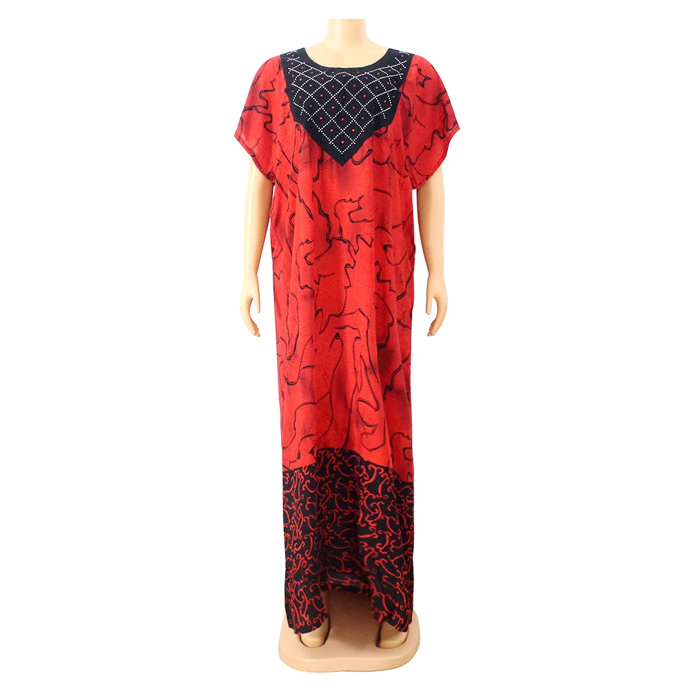 Multicolored African Dresses Women Spring Autumn Short Sleeve Appliques Beaded Round Neck Casual Loose Long Dresses