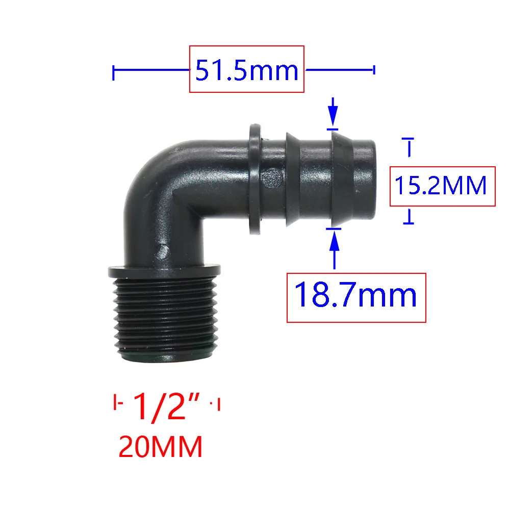 1/2 3/4 gwint do 16/20/25mm wąż Pe złącza kolankowe 90 stopni rolnictwo nawadniania w szklarni króciec do węża wody wspólne 4 sztuk