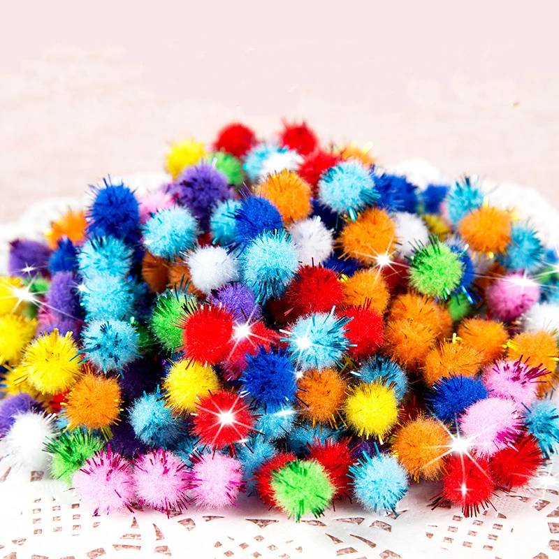 Sequins Pompom Ball Fur Ball Plush Mixed Color Creative Kids Handmade Material Glitter Pompoms Foam Ball DIY Craft Supplies 20g