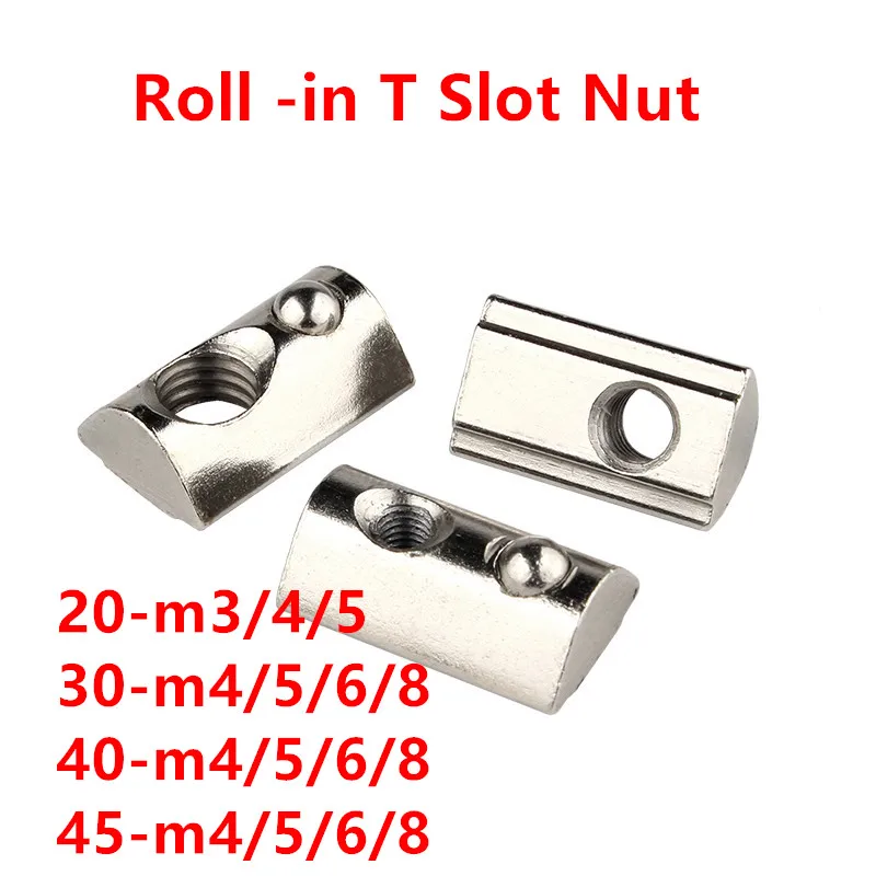 M3 M4 M5 M6 M8 t-nuts Roll-in T Slot Nut Half Round Elasticity Spring Fasten Nuts for 20/30/40/45 Series Aluminum Profile