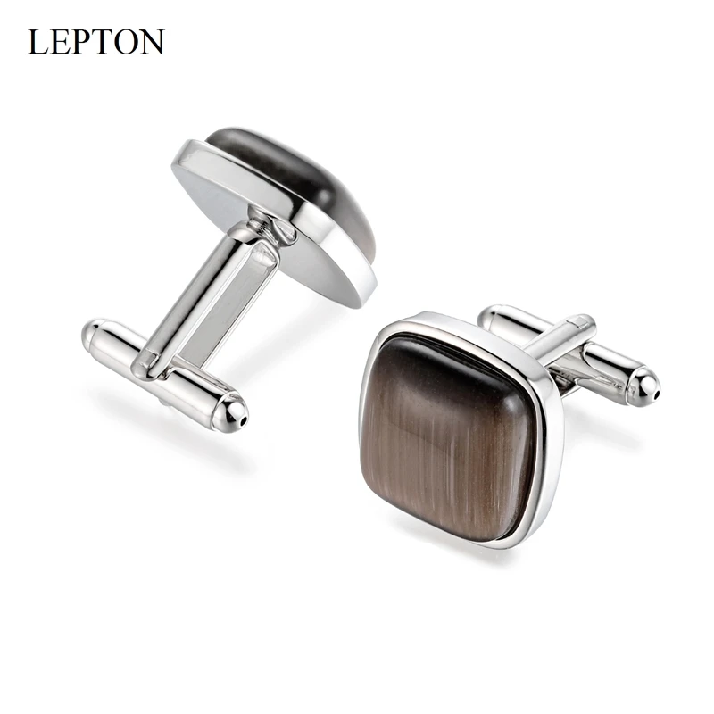 Low-Key Luxury Stone Cufflinks For Mens LEPTON Brown Opal Tuxedo Shirts Cufflink Classic Cat Eye Cuff links Business Best Gifts