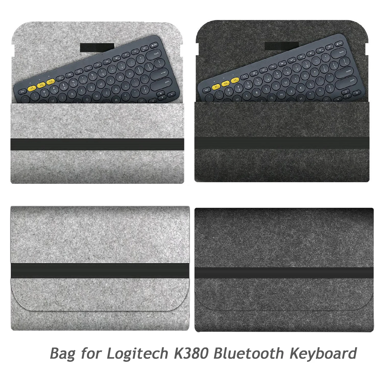 Besegad Portable Dustproof Felt Storage Bag Case Cover Sleeve Pouch for Logitech K380 K 380  Bluetooth-compatible Keyboard