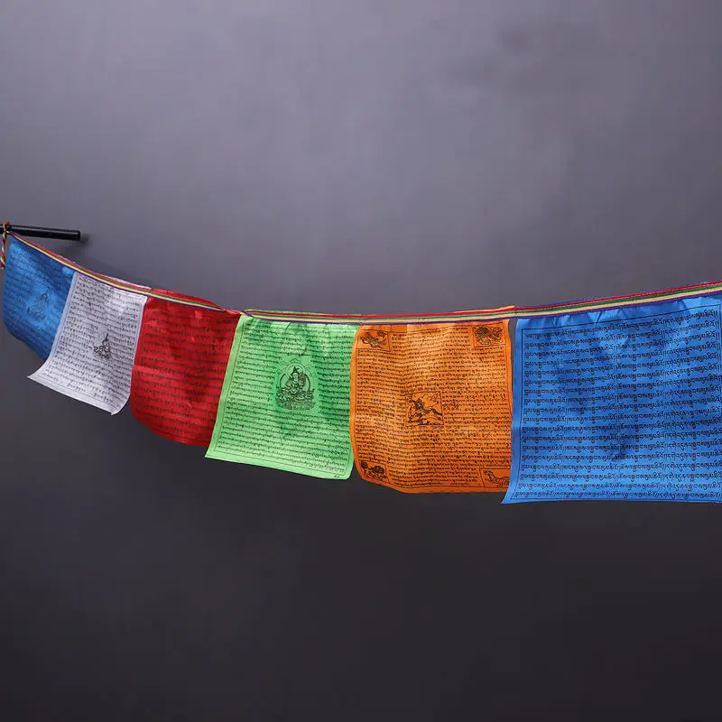 5m Religious Flags Tibetan Buddhist Supplies Color Print Prayer Flag Artificial Silk Tibet Lungta Banner Scriptures Garden Flags