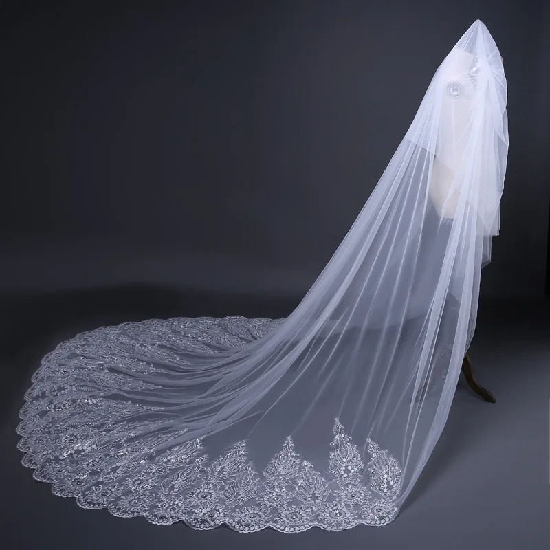 JaneVini 2020 di Lusso 3.8M di Lunghezza Avorio/Bianco Due Strati di Veli Da Sposa In Pizzo Appliques Bordo In Rilievo Molle di Tulle Da Sposa accessori Per capelli