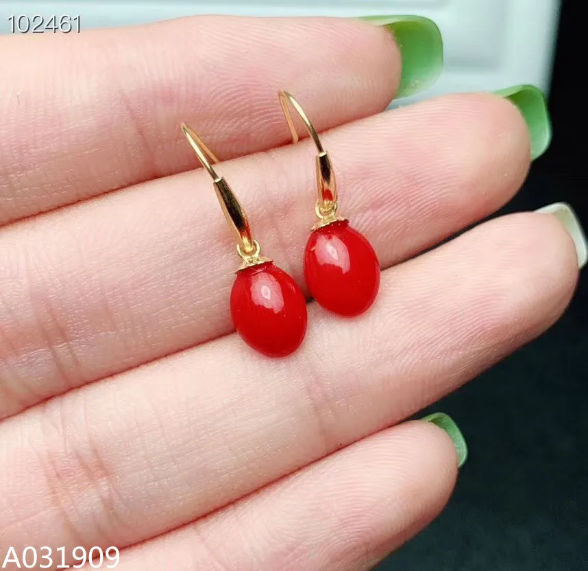 

KJJEAXCMY Boutique Jewelry 18K Gold Inlaid Natural Red Coral Exquisite Women's Earrings Eardrop Got Engaged Marry Party Birthday