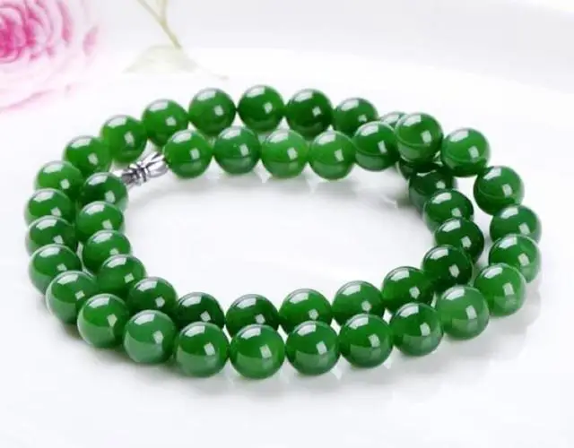 Fine Genuine Natural Green Hetian Jade Beaded Necklace Women Fashion Charms Chain Jewellery China Accessories