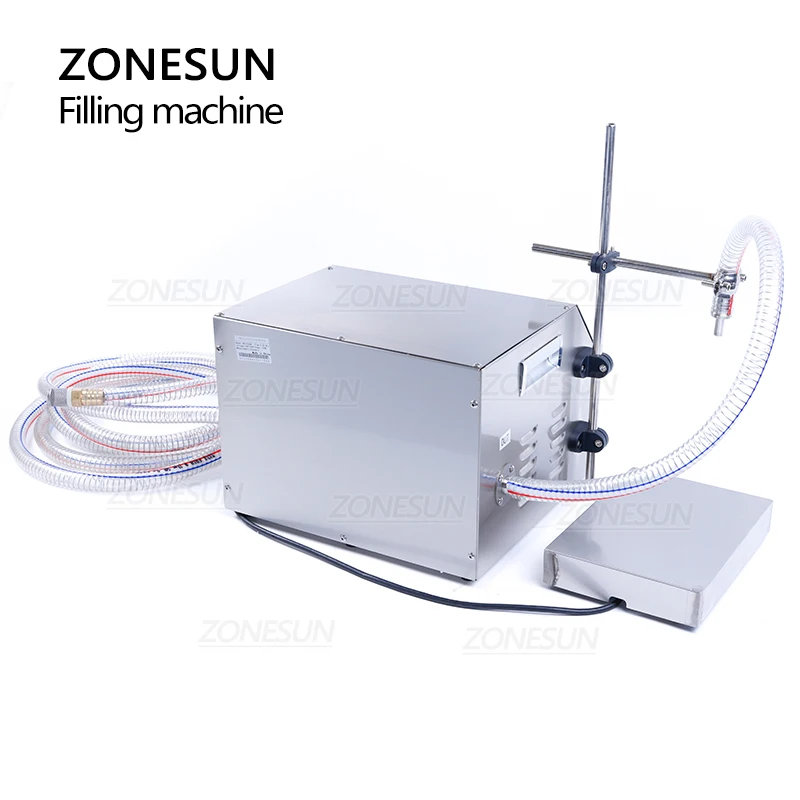 ZONESUN-máquina semiautomática de llenado de ZS-GP261W, bomba de engranaje de pesaje de aceite de motor hidráulico, aceite comestible, botella de plástico, ampolla de relleno