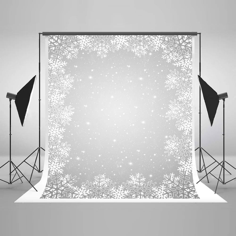 

VinylBDS 5X7FT Christmas Frozen Photo Background Snowflake Gray Sky Photography Backgrounds For Photo