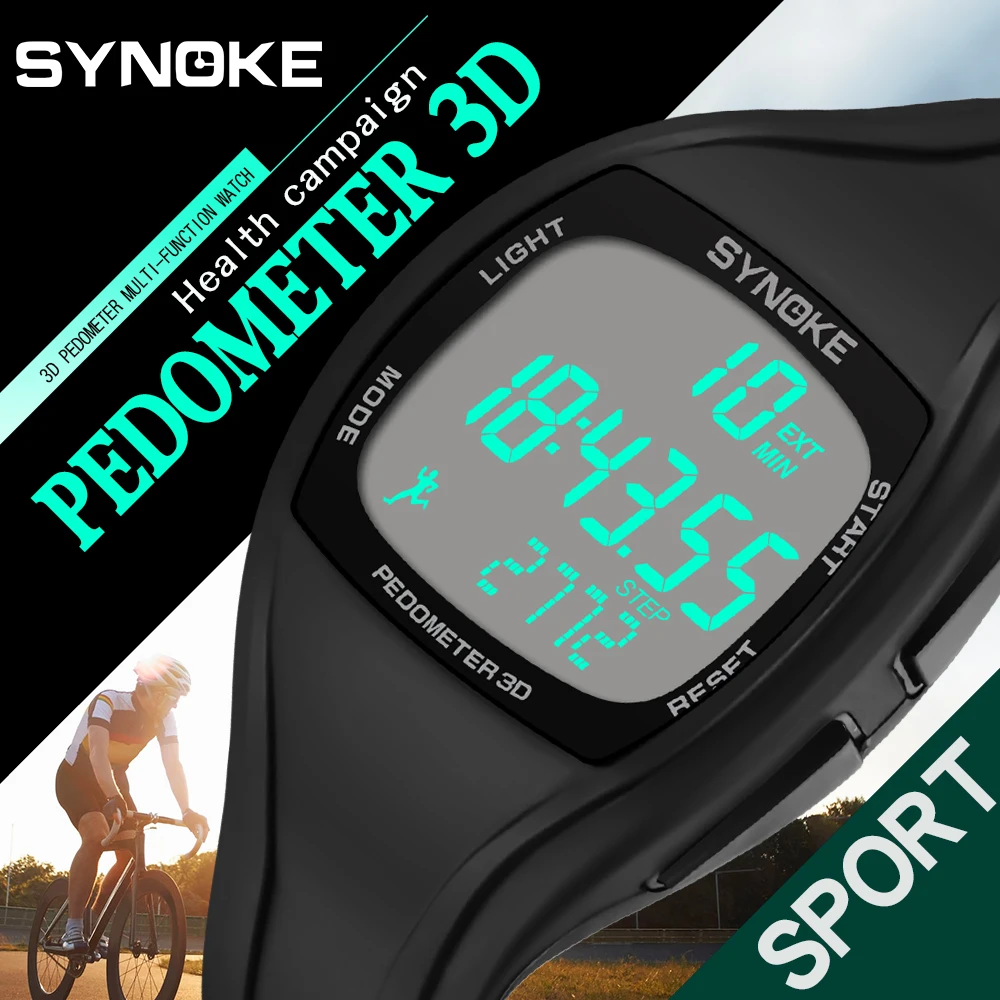 Digital Watches Mens SYNOKE Brand Pedometer Multifunction 5BAR waterproof Silicone Strap Sport Watch Men