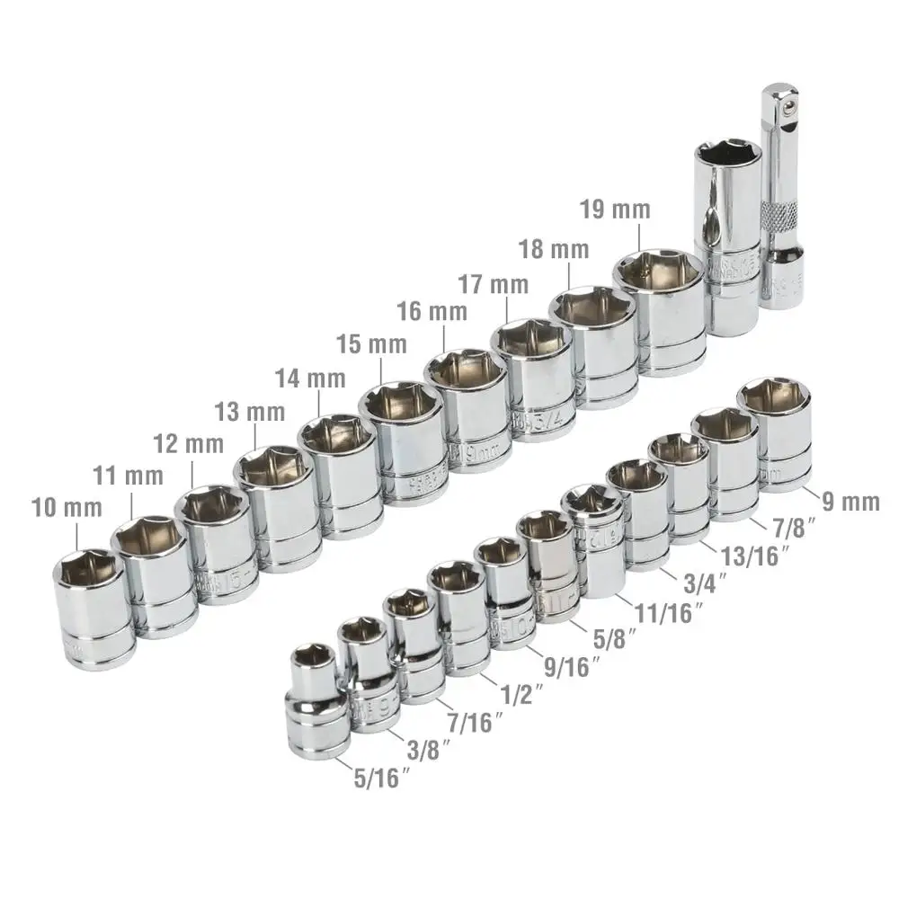 Workpro 24pc conjunto de ferramentas chave soquete conjunto 3/8 "chave de catraca soquete chave inglesa