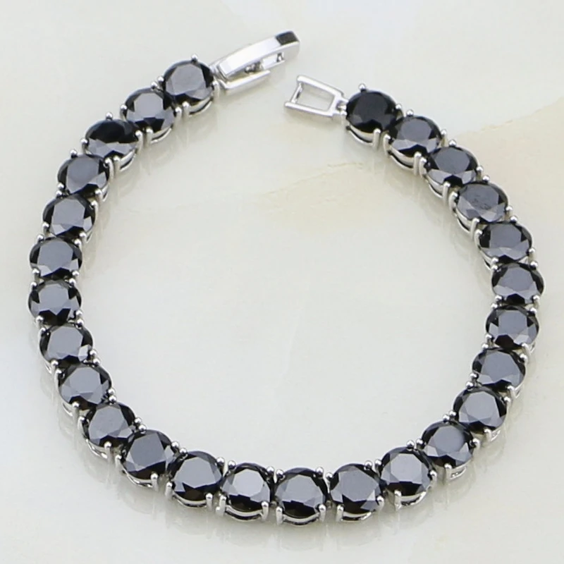 Black Cubic Zirconia Silver Color  Round Link Chain Bracelet 7 inch For Women Free Shipping & Jewelry Bag S086