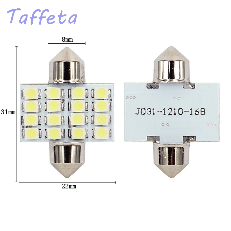 2PCS X  31mm 16 SMD LED 1210 Car Interior Dome Festoon Bulb Light Lamp White DC 12V white