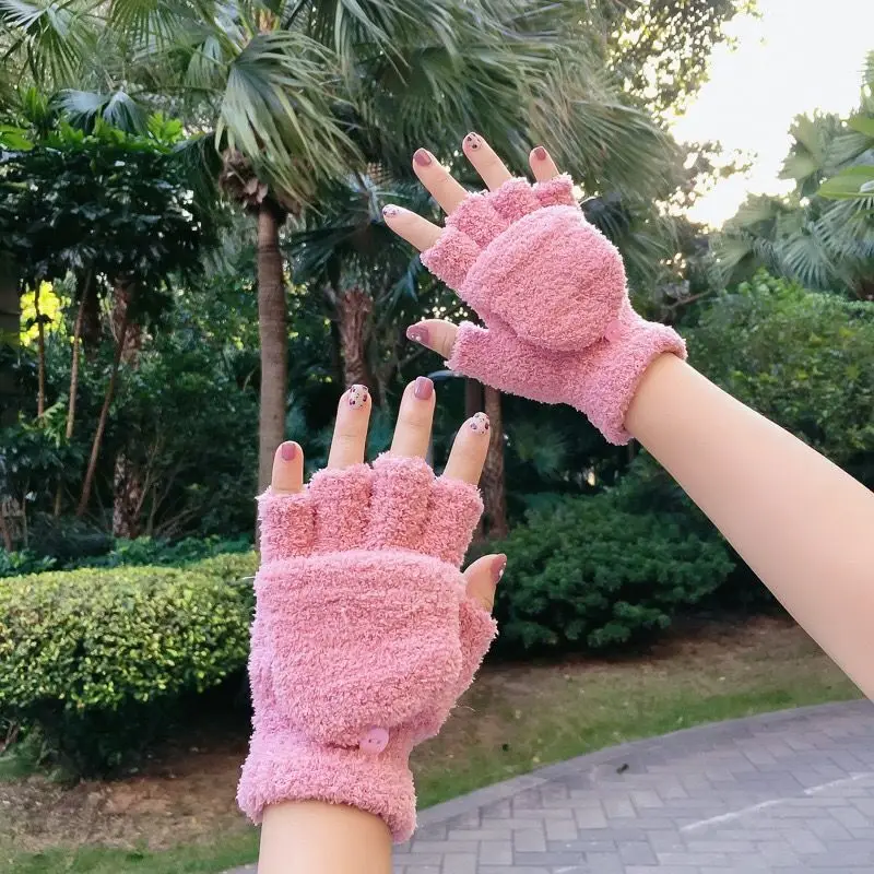 

Women Gloves Female Winter Cute Student Gloves Warm Plush Writing Korean Half-finger Gloves Girlfriends Couple Gloves Guantes