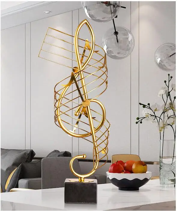 European Luxury Golden Music Notes Metal Sculpture Decoration Home Furnishing Crafts Hotel Living room Desktop Figurines Decor