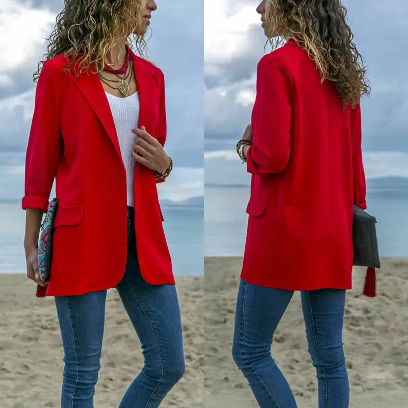 

Hot Sale Women Slim Red Business Blazer Coat Jacket Work Wear OL Ladies Comfortable Suit Outwear Solid Outfit 2 Colors