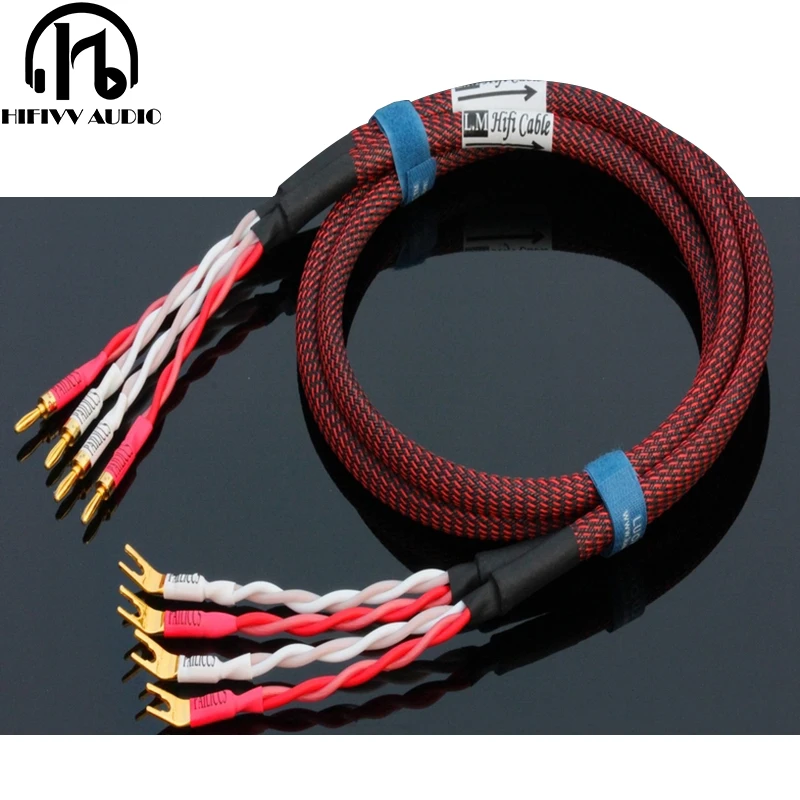 

HIFI Audio Speaker Cable Oxygen-Free Copper For Amplifier 4N OFC Sound Banana Plug Wire