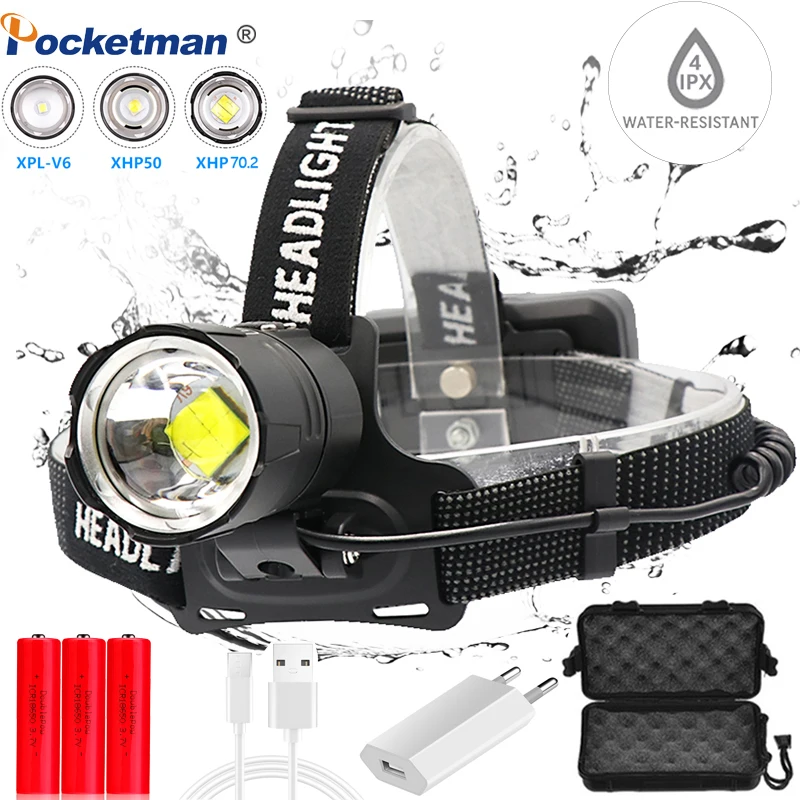 

Most Powerful XHP70.2 USB LED Headlight headlamp XHP70 Head Lamp Power Flashlight Torch head light Best For Camping, fishing