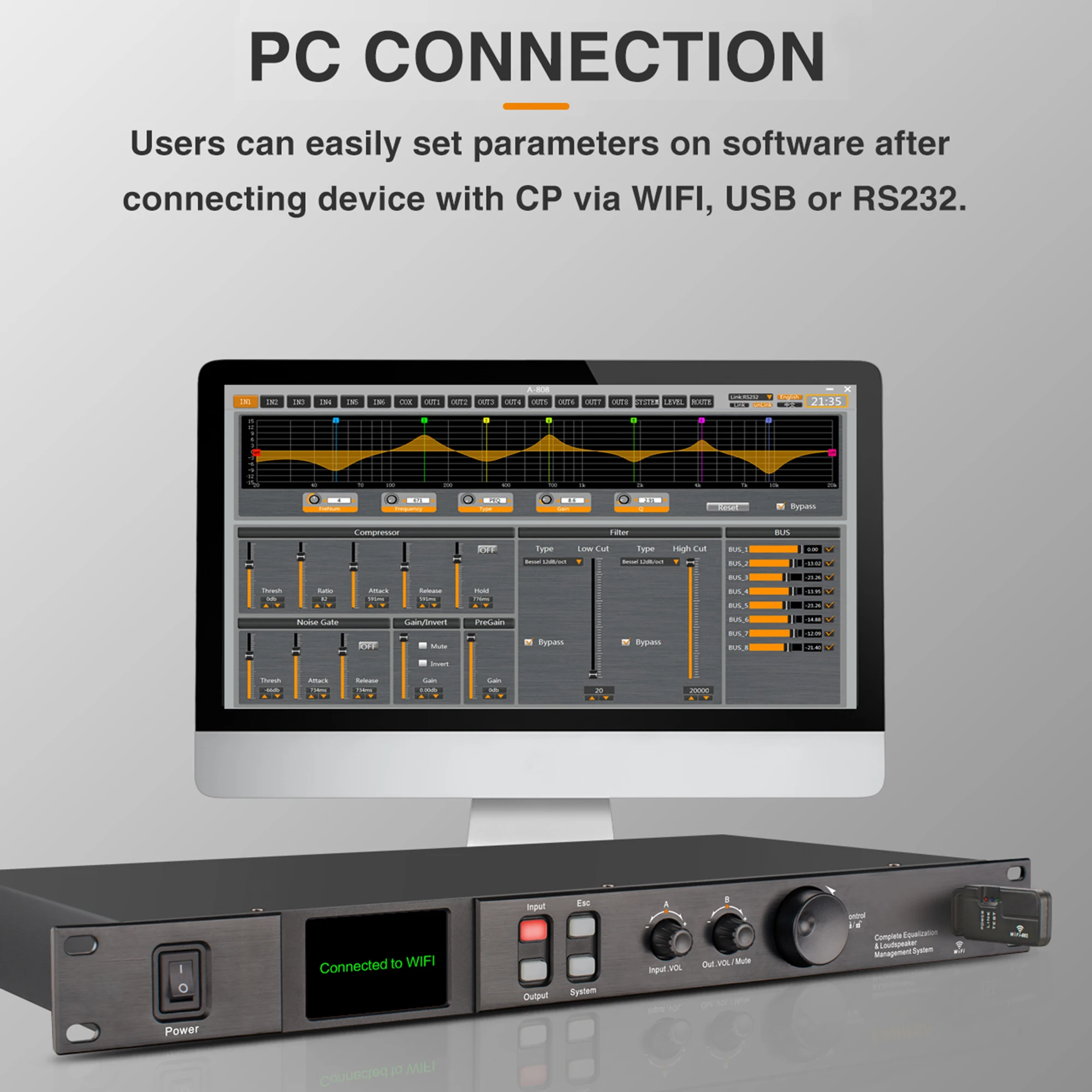 Цифровой профессиональный Аудиопроцессор Paulkitson A808 8 в 8Out 32Bit DSP 7-полосный эквалайзер Wi-Fi USB без шума