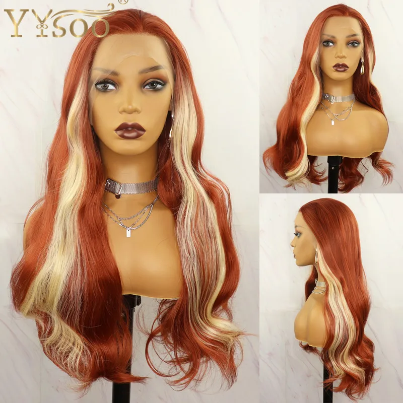 

YYsoo Long Wavy 350Highlights613 13x4 Synthetic Lace Front Wigs for Women Futura Heat Resistant Fiber Half Hand Tied Lace Wigs