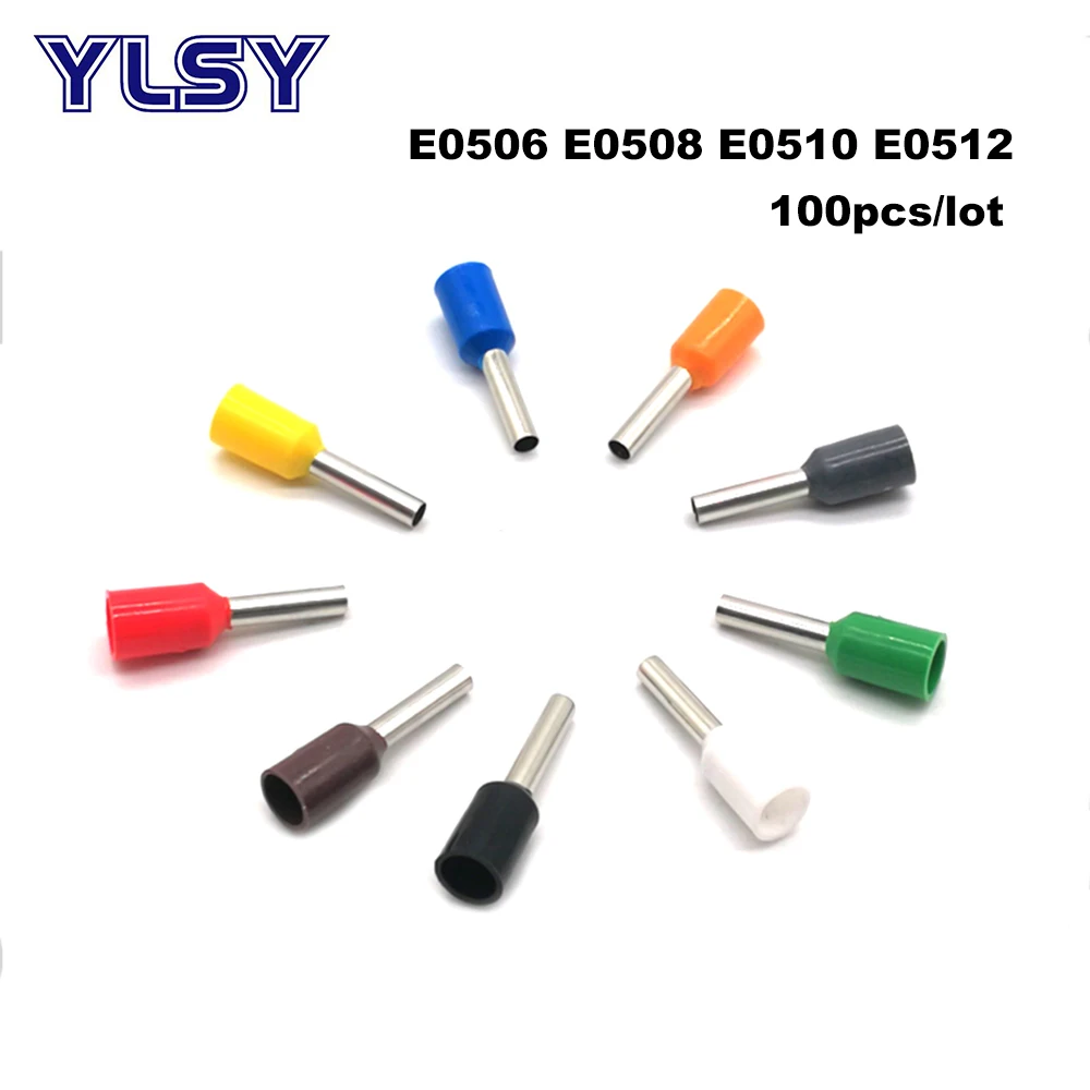 

100pcs Tube Insutated Cord End Terminals Electrical Crimp Terminal Wire Connector E0506~E0512 Crimping Cable Ferrules VE 22AWG