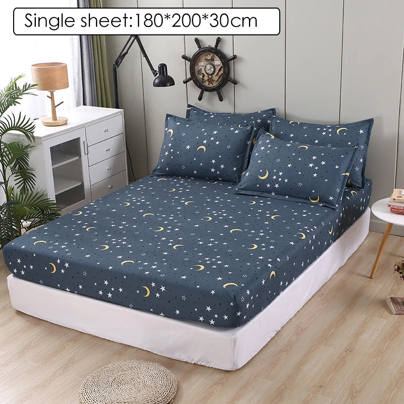 1pc Bed Sheet Blue Night Sky Reactive Prined Bed Sheets Hot Sale Pillowcase drap de lit Sheet on Elastic