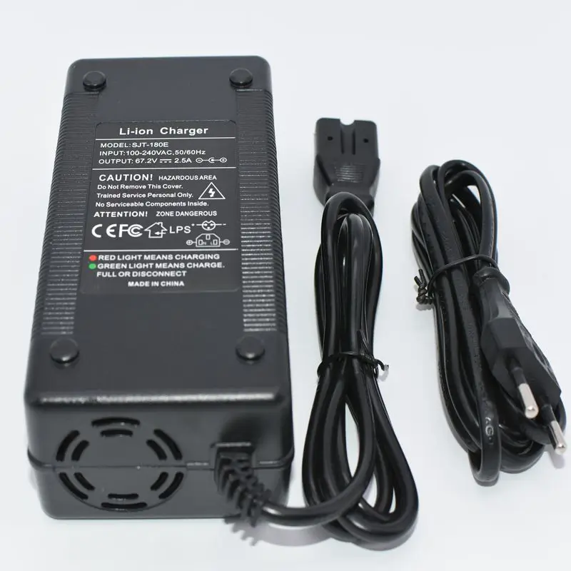 16S 60V Li-ion Charger 67.2V 2A 67.2 Volt 2.5A Lithium Charger T/PC/IEC 3PIN Plug for 60V 20AH Battery