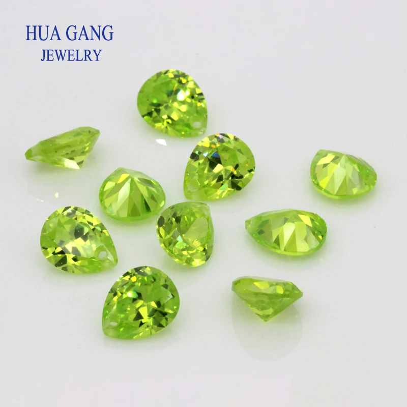 AAAAA Pear Shape Brilliant Green Cubic Zirconia Stone With Hole For Jewelry Making 4x6~10x14mm High Quality CZ Beads