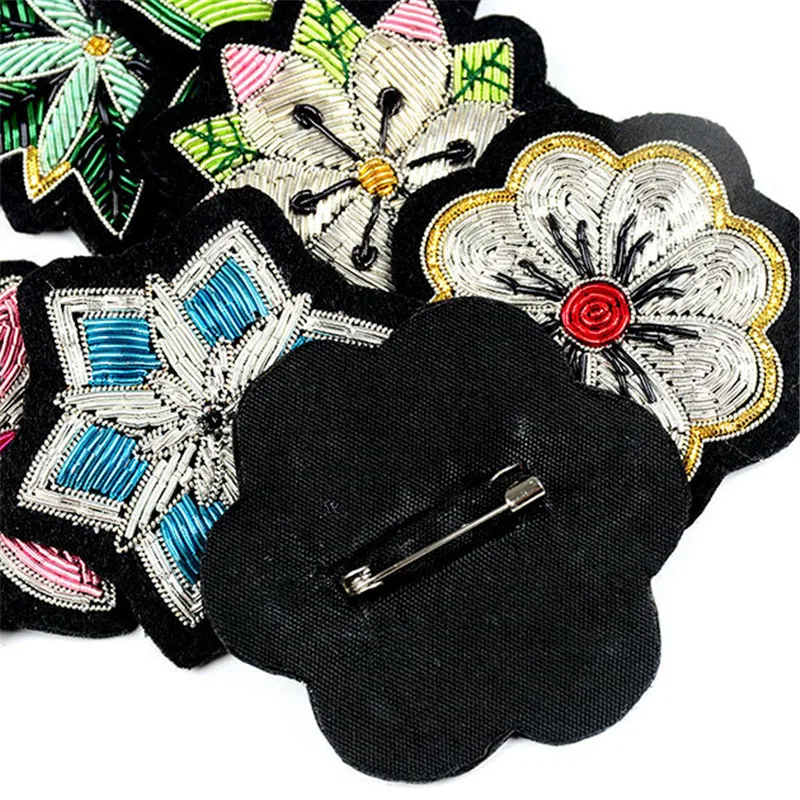 MAXSIN FUN 1 Pc High Quality Handmade Embroidery Indian Silk Colored Flowers Brooch Garment Accessories Pin Decorative Patch DIY