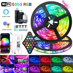 WIFI LED diody na wstążce Bluetooth RGB Led light 5050 SMD 2835 elastyczne 30M 25M wodoodporna taśma dioda DC WIFI 24K sterowanie + Adapter