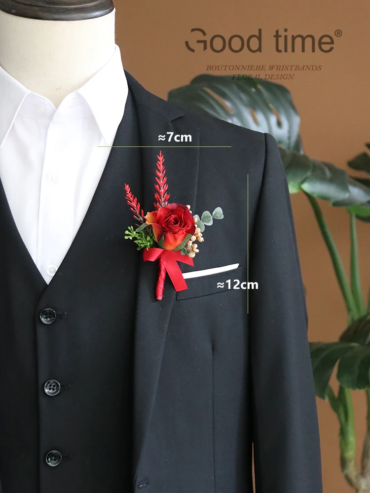 GT Lụa Corsages Boutonnieres Trang Trí Đám Cưới Hôn Nhân Hoa Hồng Cổ Tay Hoa Cho Khách Đỏ